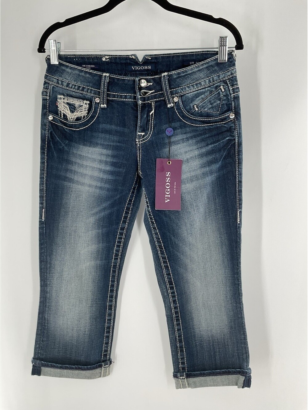 Vigoss Women’s Size 3/4 Capri Pants 21 Inch Inseam Cuffed NWT Blue 146